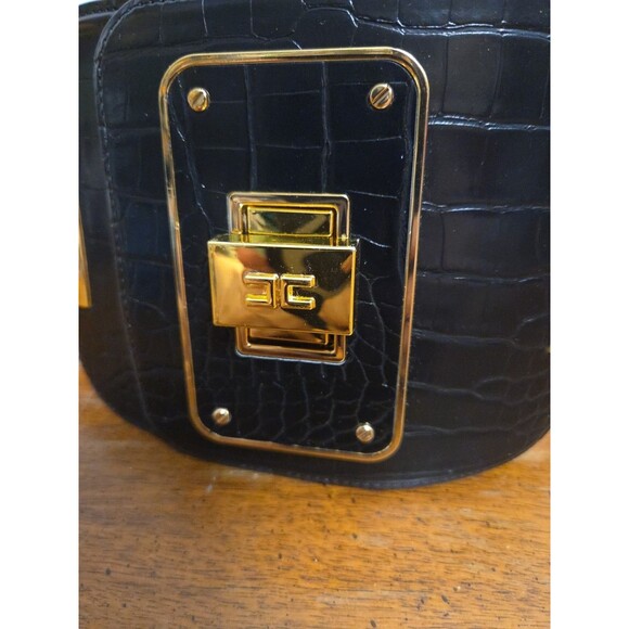 Elisabetta Franchi Black Vegan Leather Wide Belt 40 Gold Metal Logo Buckle main image 7